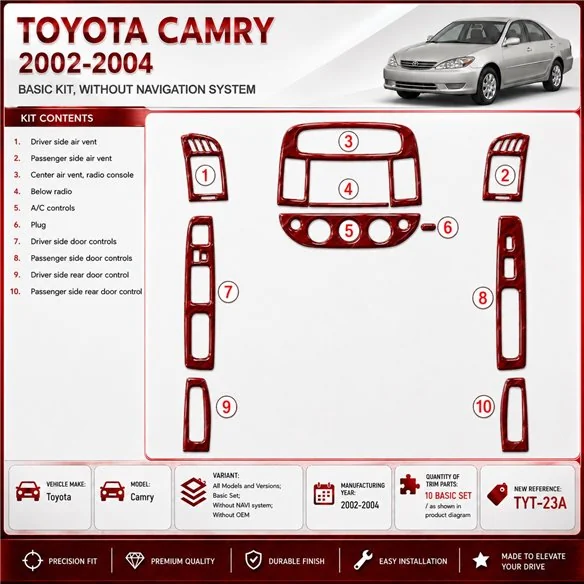 Toyota Camry 2002-2004 juego básico, sin navegador system, Without OEM kit de molduras interiores para salpicadero