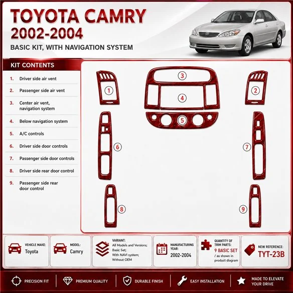 Toyota Camry 2002-2004 Basic Set, With NAVI system, Without OEM interieur dashboard decoratieset dashboard decor