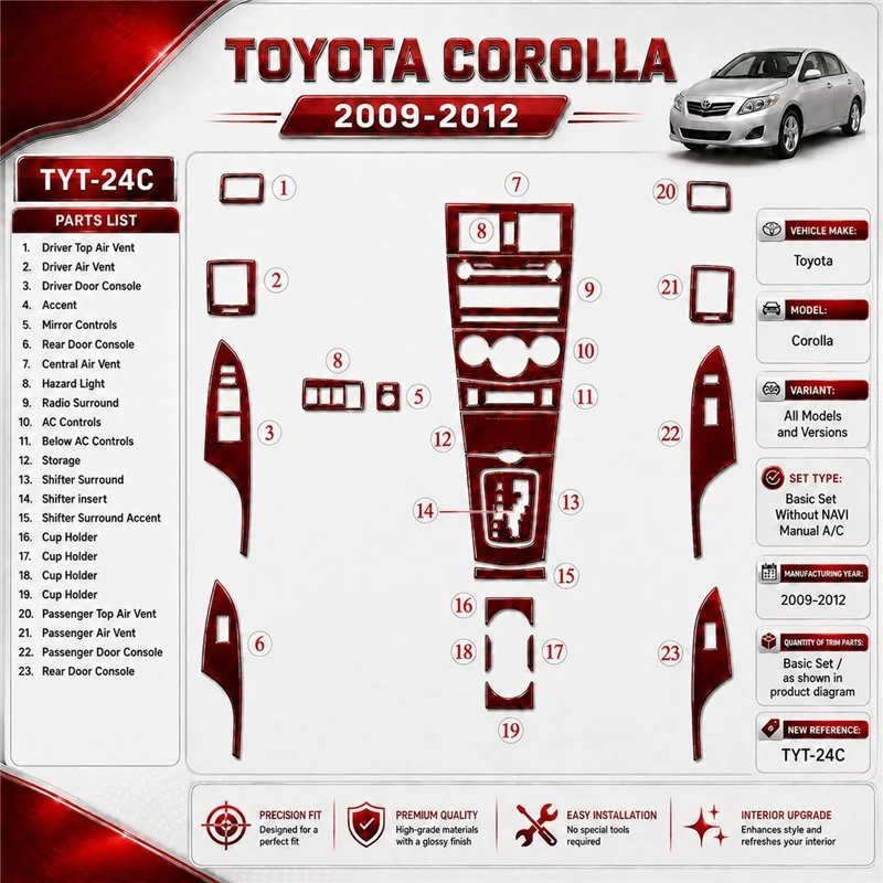 Toyota Corolla 2009-heute 3D Cockpit Dekor Interieurleisten Set Basic Set / as shown in product diagram-teilig
