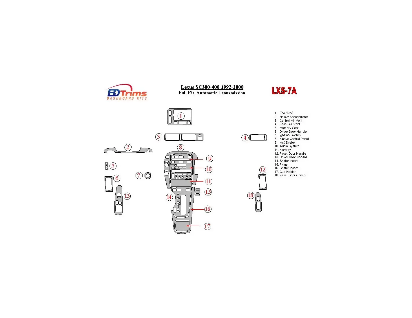 Lexus SC 1992-2000 Automatic Gear BD Interieur Dashboard Bekleding Volhouder