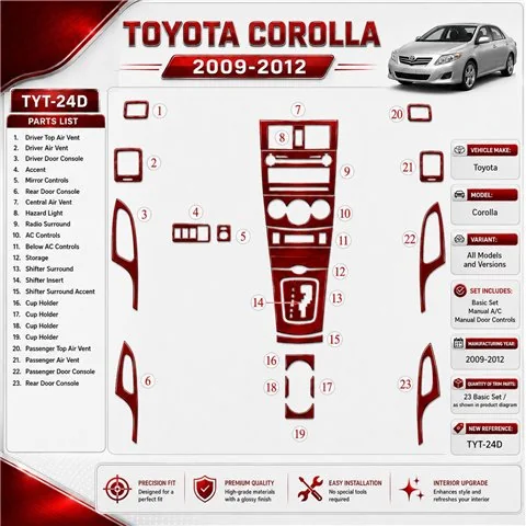 Toyota Corolla 2009-Actualidad juego básico, caja manual Doors Controls kit de molduras interiores para salpicadero