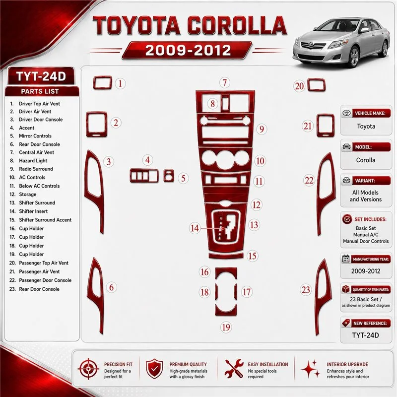 Toyota Corolla 2009-heden Basic Set, Manual Gearbox Doors Controls interieur dashboard decoratieset dashboard decor