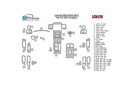 Lincoln MKS 2010-2012 Full Set, With NAVI Decor de carlinga su interior