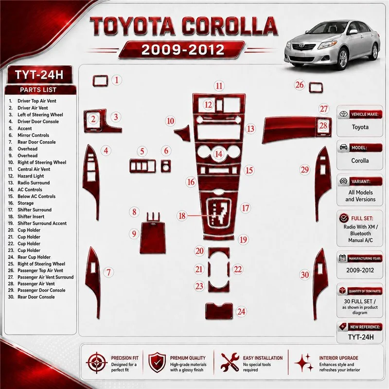 Toyota Corolla 2009-Actualidad juego completo, Radio With Bluetooth, caja manual AC kit de molduras interiores para salpicadero
