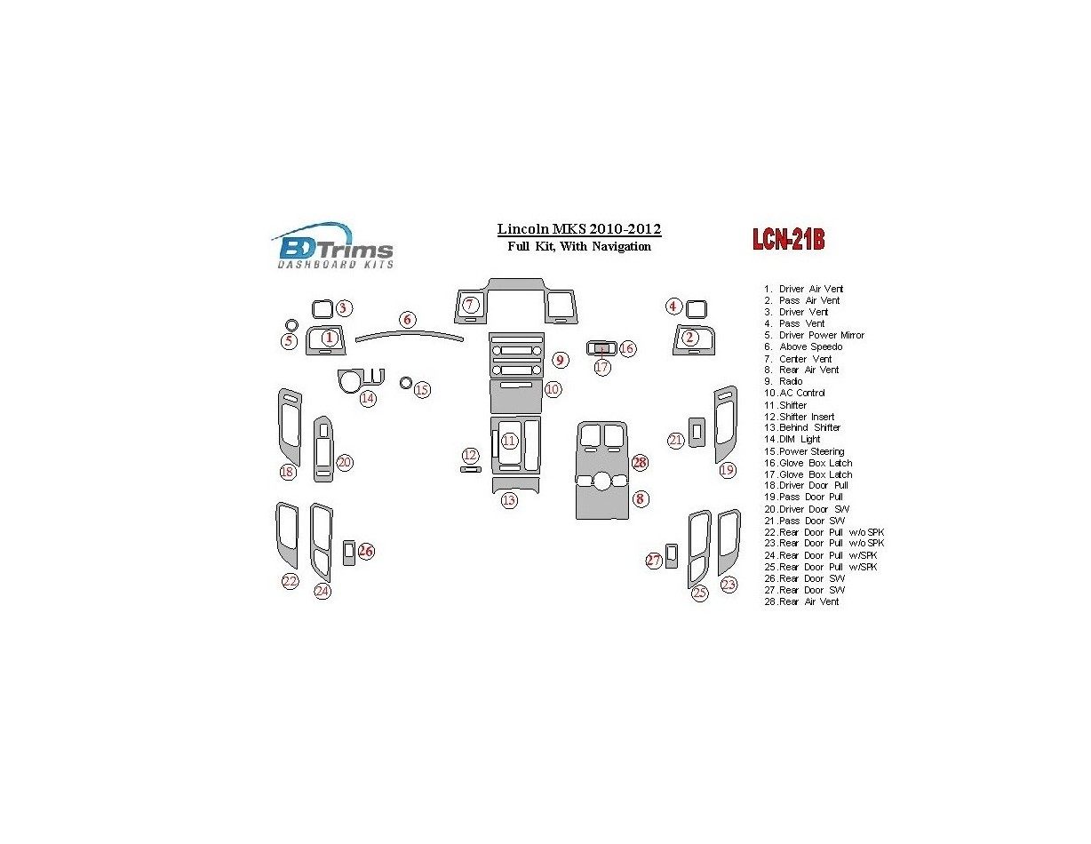Lincoln MKS 2010-2012 Full Set, With NAVI Cruscotto BD Rivestimenti interni