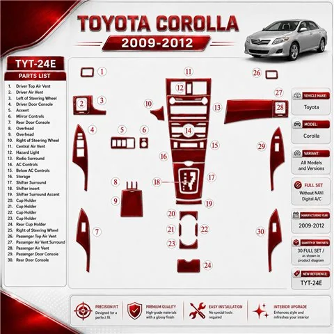 Toyota Corolla 2009-heute 3D Cockpit Dekor Interieurleisten Set Full Set / as shown in product diagram-teilig