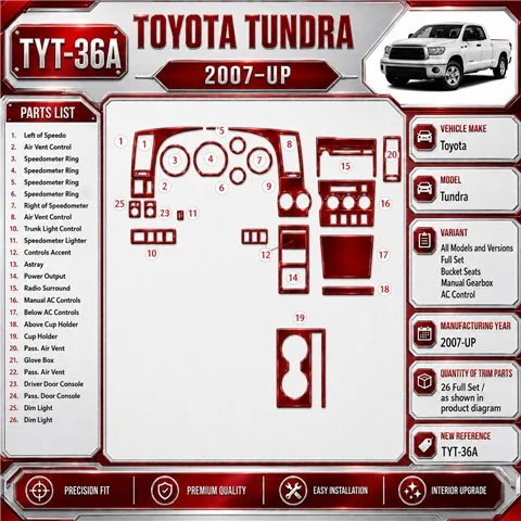 Toyota Tundra 2007-Actualidad juego completo, Bucket Seats, caja manual AC Control kit de molduras interiores para salpicadero
