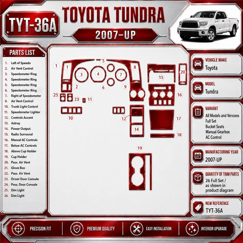 Toyota Tundra 2007 - à aujourd’hui kit complet, Bucket Seats, boîte manuelle AC Control kit décoration intérieure tableau de bor