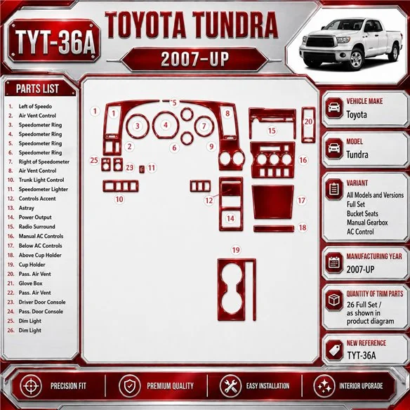 Toyota Tundra 2007-heden Full Set, Bucket Seats, Manual Gearbox AC Control interieur dashboard decoratieset dashboard decor