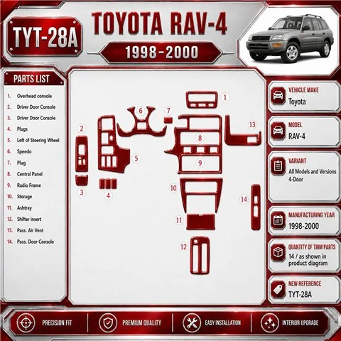 Toyota RAV-4 1998-2000 4 Doors, 20 piezas set kit de molduras interiores para salpicadero