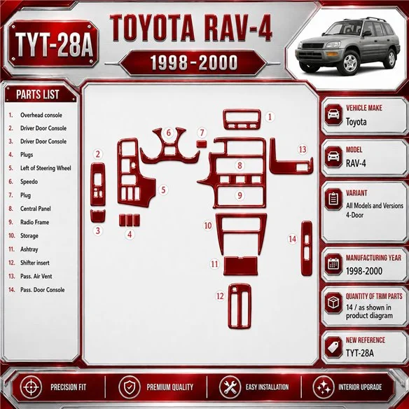 Toyota RAV-4 1998-2000 3D Cockpit Dekor Interieurleisten Set 20-teilig