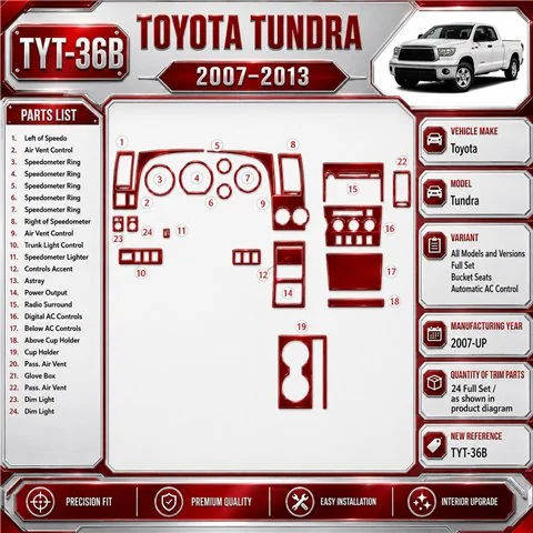 Toyota Tundra 2007-UP Full Set, Bucket Seats, Automatic AC Control Interior Dashboard Trim Kit Dash Trim Dekor