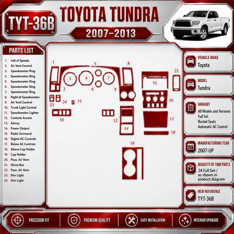 Toyota Tundra 2007-UP Full Set, Bucket Seats, Automatic AC Control Interior Dashboard Trim Kit Dash Trim Dekor