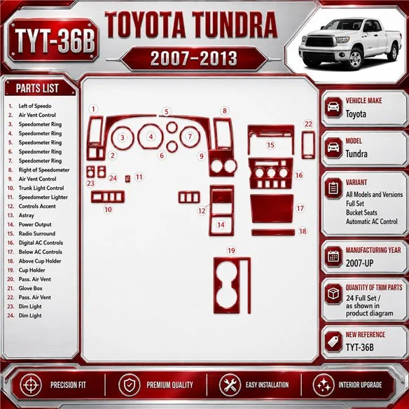 Toyota Tundra 2007-Actualidad juego completo, Bucket Seats, Automatic AC Control kit de molduras interiores para salpicadero