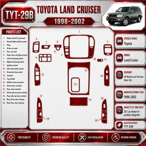 Toyota Land Cruiser 1998-2002 kit de base, 20 pièces kit décoration intérieure tableau de bord