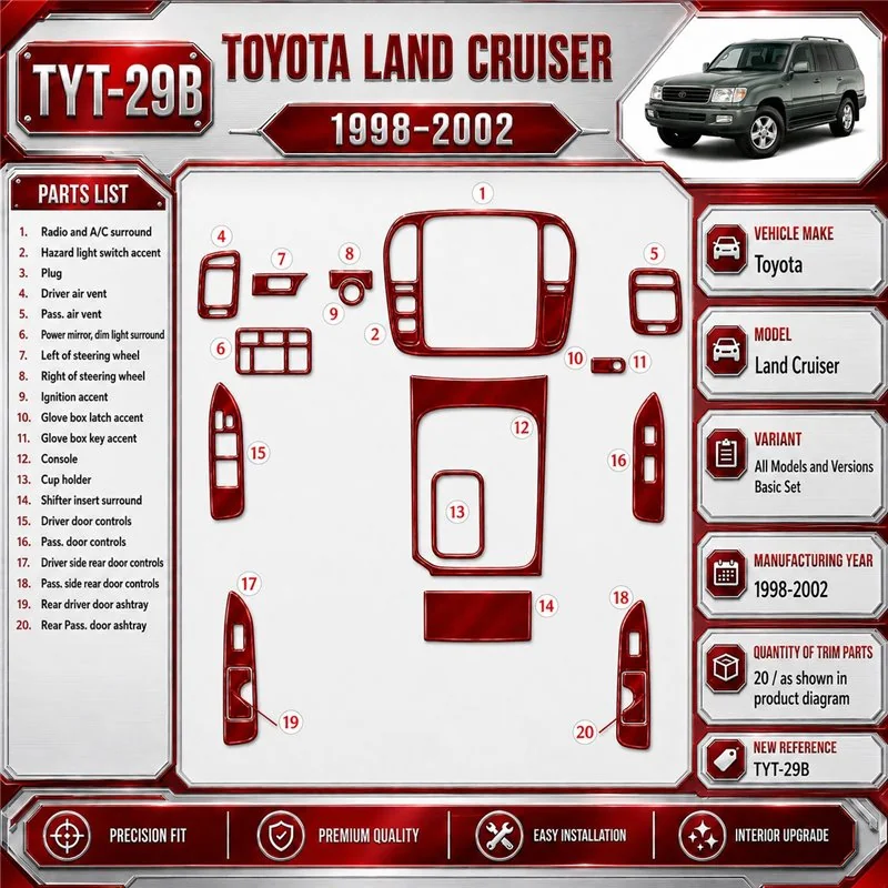 Toyota Land Cruiser 1998-2002 3D Cockpit Dekor Interieurleisten Set 20-teilig