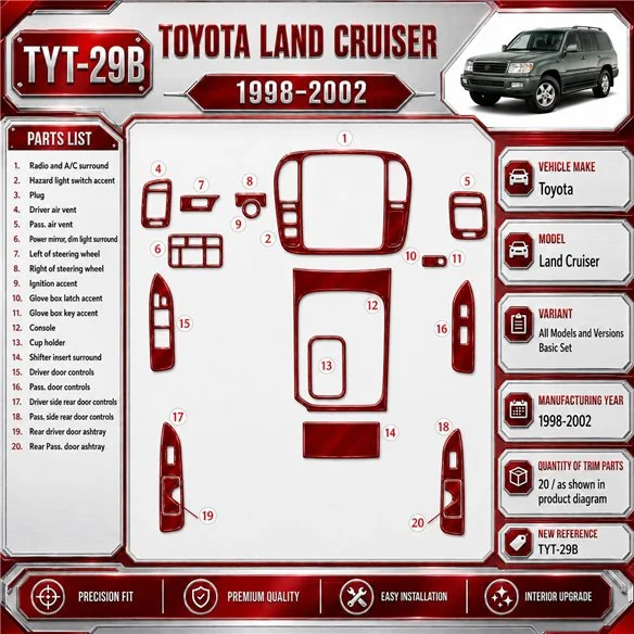 Toyota Land Cruiser 1998-2002 3D Cockpit Dekor Interieurleisten Set 20-teilig