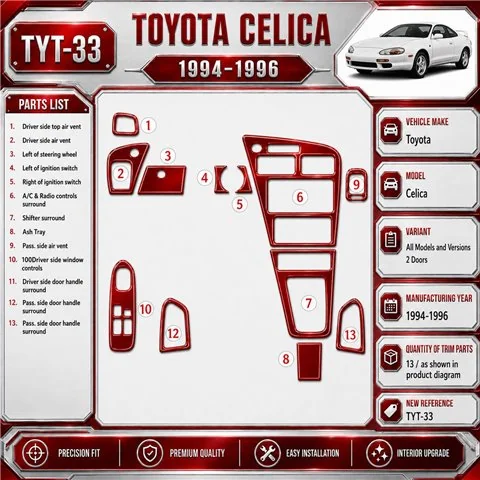 Toyota Celica 1994-1996 2 portes, 13 pièces kit décoration intérieure tableau de bord