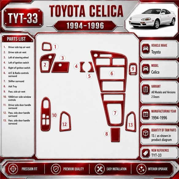 Toyota Celica 1994-1996 2 portes, 13 pièces kit décoration intérieure tableau de bord