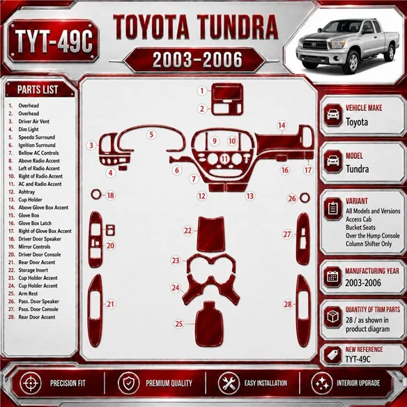 Toyota Tundra 2003-2006 Access Cab, Bucket Seats kit de molduras interiores para salpicadero