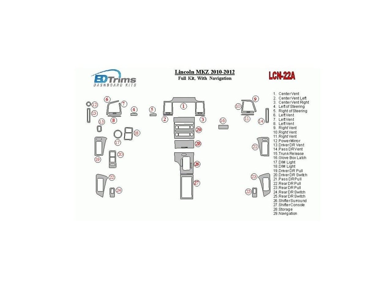 Lincoln MKZ 2010-2012 Voll Satz, With NAVI BD innenausstattung armaturendekor cockpit dekor