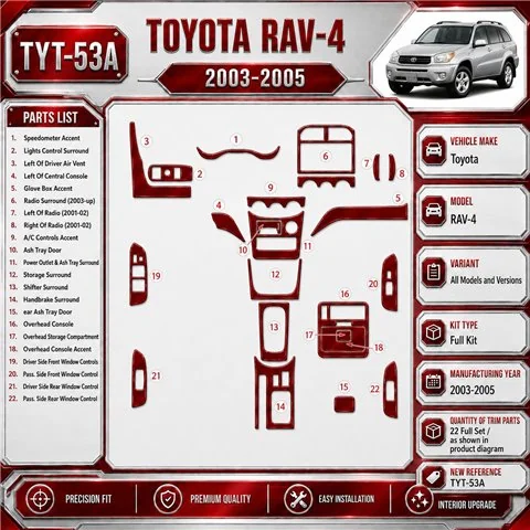 Toyota RAV-4 2003-2005 set completo kit rivestimento cruscotto e interni 3D