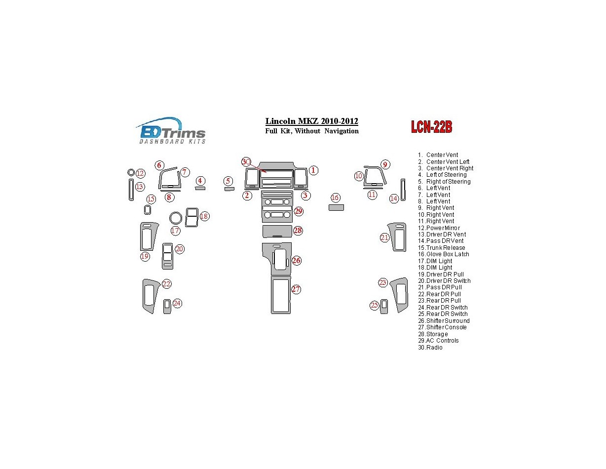 Lincoln MKZ 2010-2012 Full Set, Without NAVI Decor de carlinga su interior
