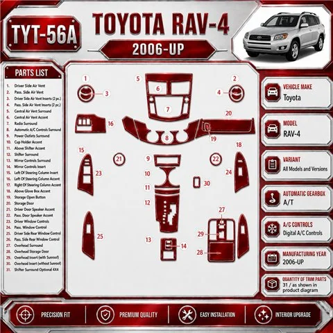 Toyota RAV-4 2006-heden Automatic Gearbox A/C Controls interieur dashboard decoratieset dashboard decor