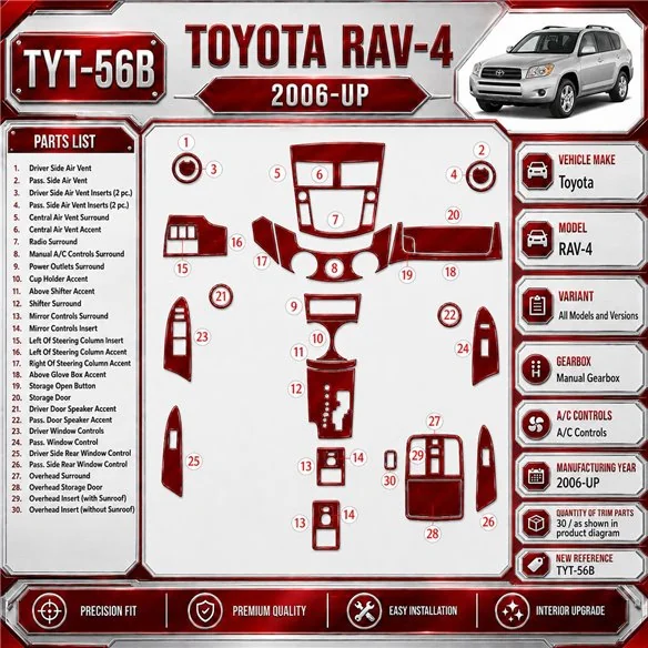 Toyota RAV-4 2006-UP Manual Gearbox A/C Controls Interior Dashboard Trim Kit Dash Trim Dekor