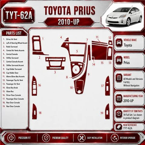 Toyota Prius 2010 - à aujourd’hui kit complet, sans navigation kit décoration intérieure tableau de bord