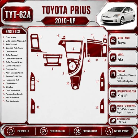 Toyota Prius 2010-in poi set completo; senza navigatore kit rivestimento cruscotto e interni 3D