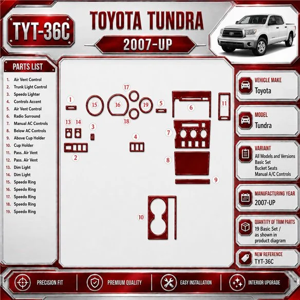 Toyota Tundra 2007 - à aujourd’hui kit de base, Bucket Seats, manuel AC Control kit décoration intérieure tableau de bord