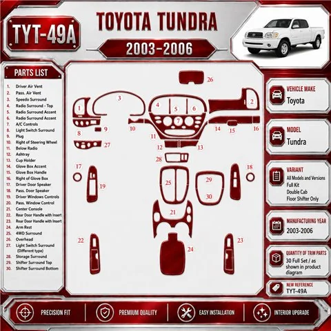 Toyota Tundra 2003-2006 Full Set, Double Cab Interior Dashboard Trim Kit Dash Trim Dekor