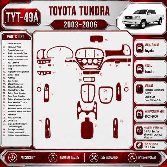 Toyota Tundra 2003-2006 kit complet, Double Cab kit décoration intérieure tableau de bord