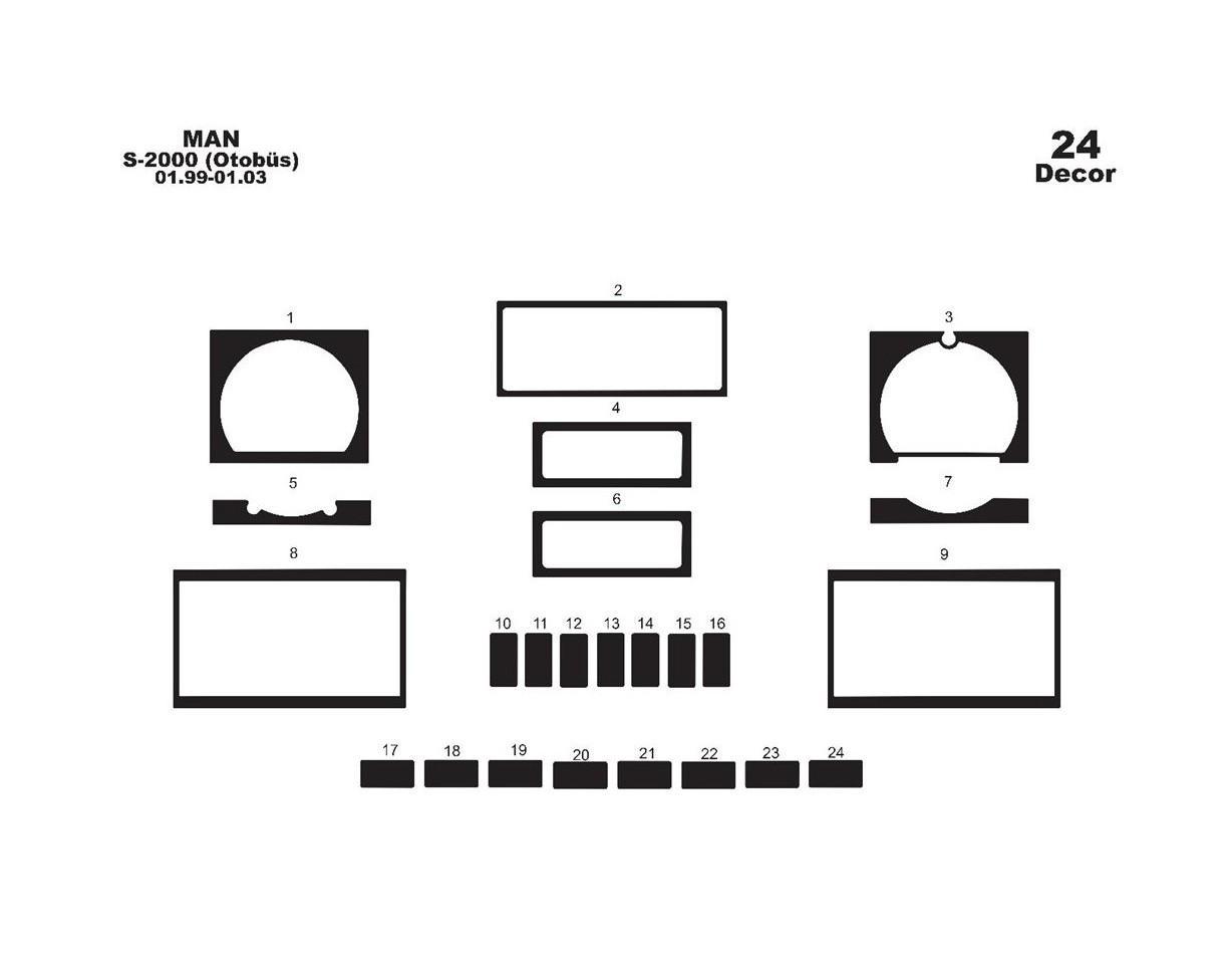 MAN S 2000 01.97 - 01.003D Inleg dashboard Interieurset aansluitend en pasgemaakt op he 24 -Teile