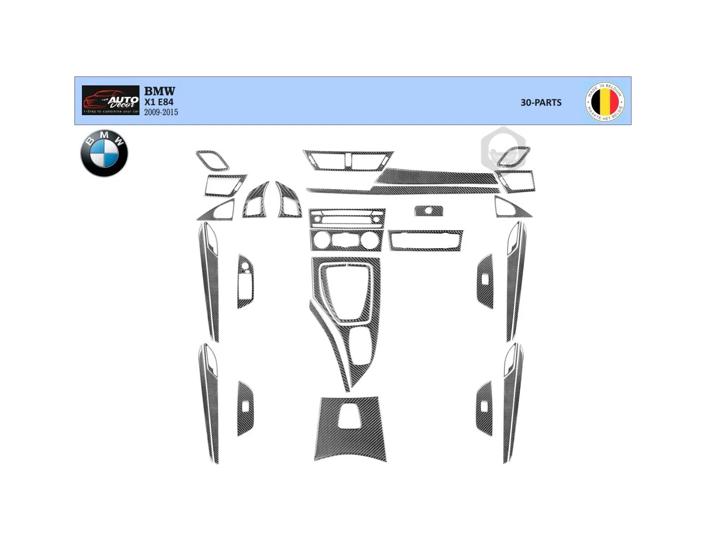 BMW X1 E84 2009–2015 NAVI 3D Inleg dashboard Interieurset aansluitend en pasgemaakt op he 30-Teile