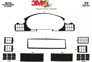 MAN Tourliner 01.2008 3M 3D Interior Dashboard Trim Kit Dash Trim Dekor 30-Parts