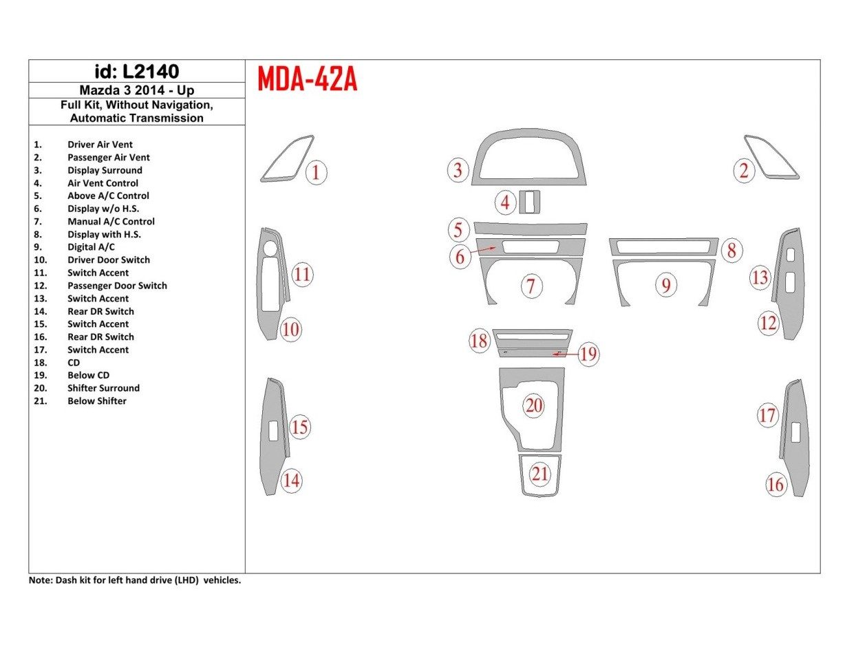 Mazda 3 2014-UP Full Set, Without NAVI, Automatic Gearbox Decor de carlinga su interior