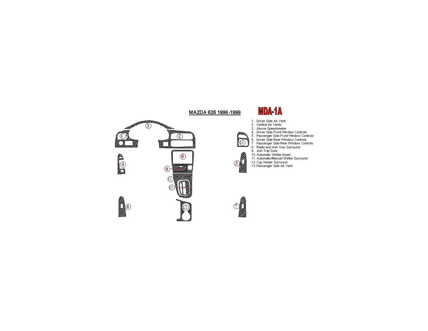 Mazda 626 1998-1999 Voll Satz BD innenausstattung armaturendekor cockpit dekor - 1- Cockpit Dekor Innenraum