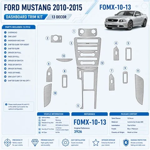 Ford Mustang 2010-2015 kit de molduras interiores para salpicadero 13 piezas
