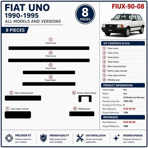 Fiat Uno 1990-1995 kit décor tableau de bord 3D, 8 pièces 2