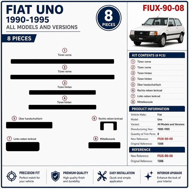 Fiat Uno 1990-1995 3D Armaturenbrett-Dekor-Set, 8 Teile