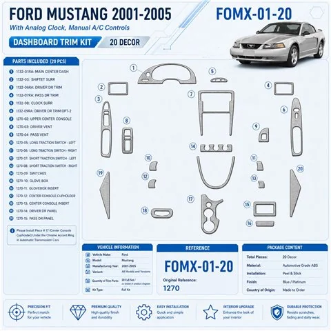 Ford Mustang 2001-2005 kit de molduras interiores para salpicadero 20 piezas