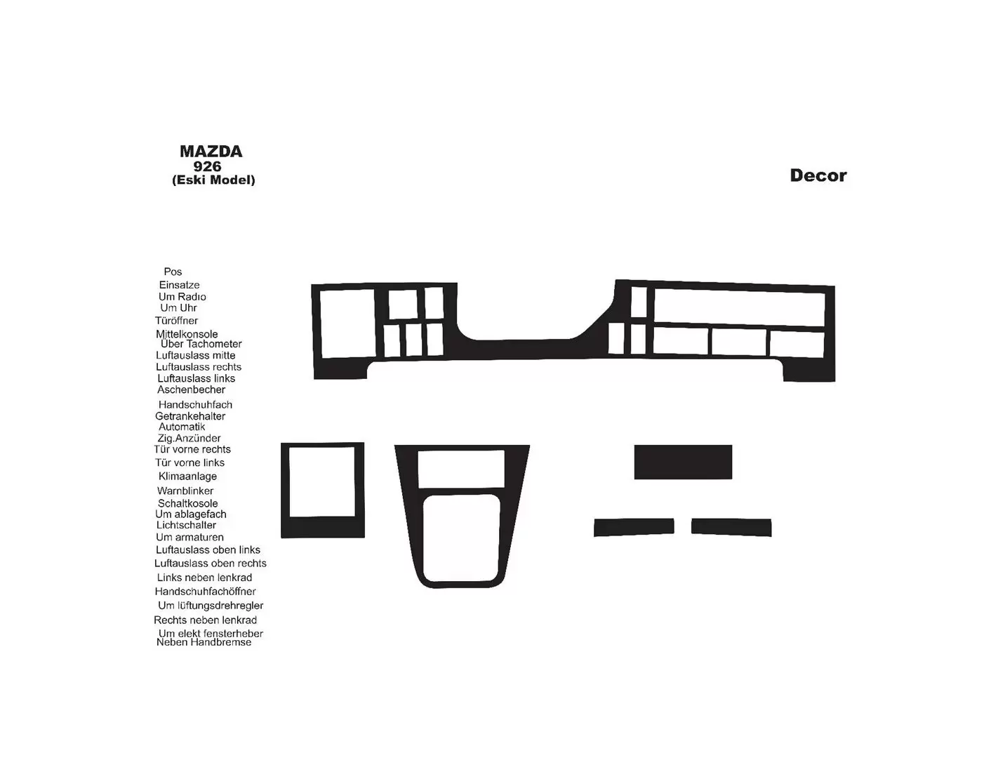 Mazda 926 01.1994 3M 3D Interior Dashboard Trim Kit Dash Trim Dekor 6-Parts