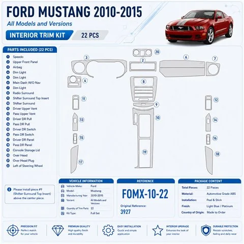 Ford Mustang 2010-2015 interieur dashboard decoratieset dashboard decor 22 delen
