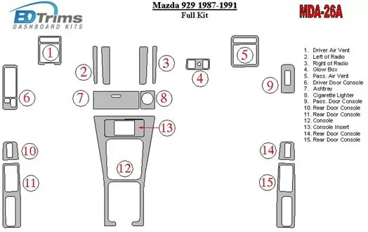 Mazda 929 1987-1991 Voll Satz BD innenausstattung armaturendekor cockpit dekor - 1- Cockpit Dekor Innenraum