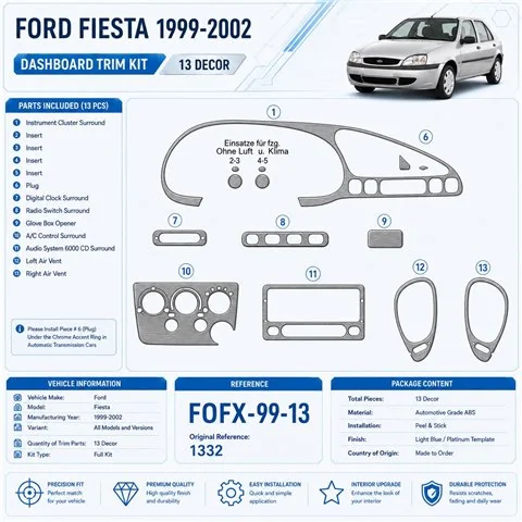 Ford Fiesta 1999-2002 3D Cockpit Dekor Interieurleisten Set 13-teilig