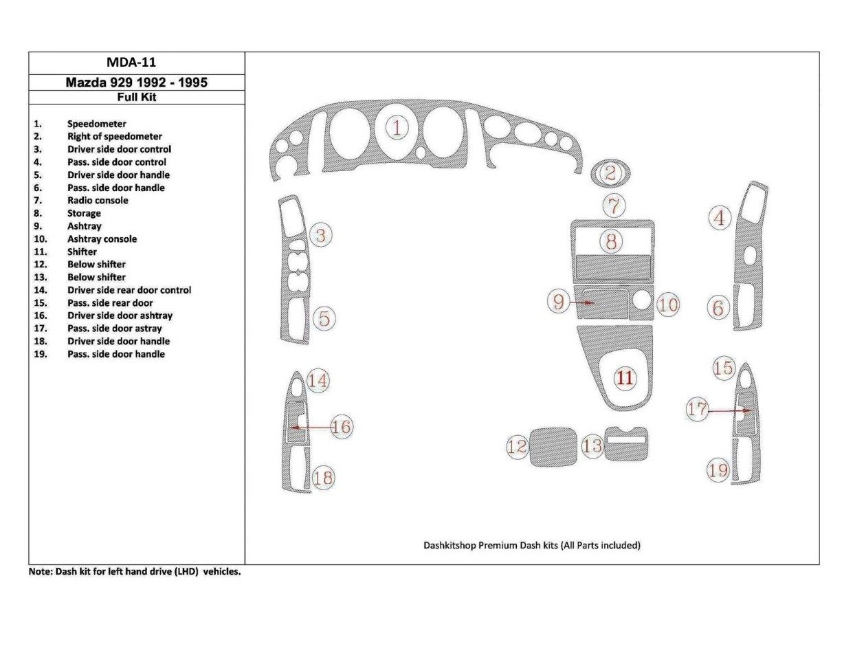Mazda 929 1992-1995 Ensemble Complet, 19 Parts set BD Kit la décoration du tableau de bord - 1 - habillage decor de tableau de b