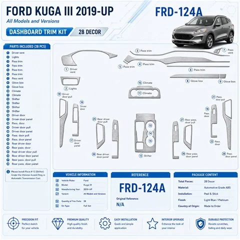 Ford Kuga III 2019-UP Interior Dashboard Trim Kit Dash Trim Dekor 28 Parts