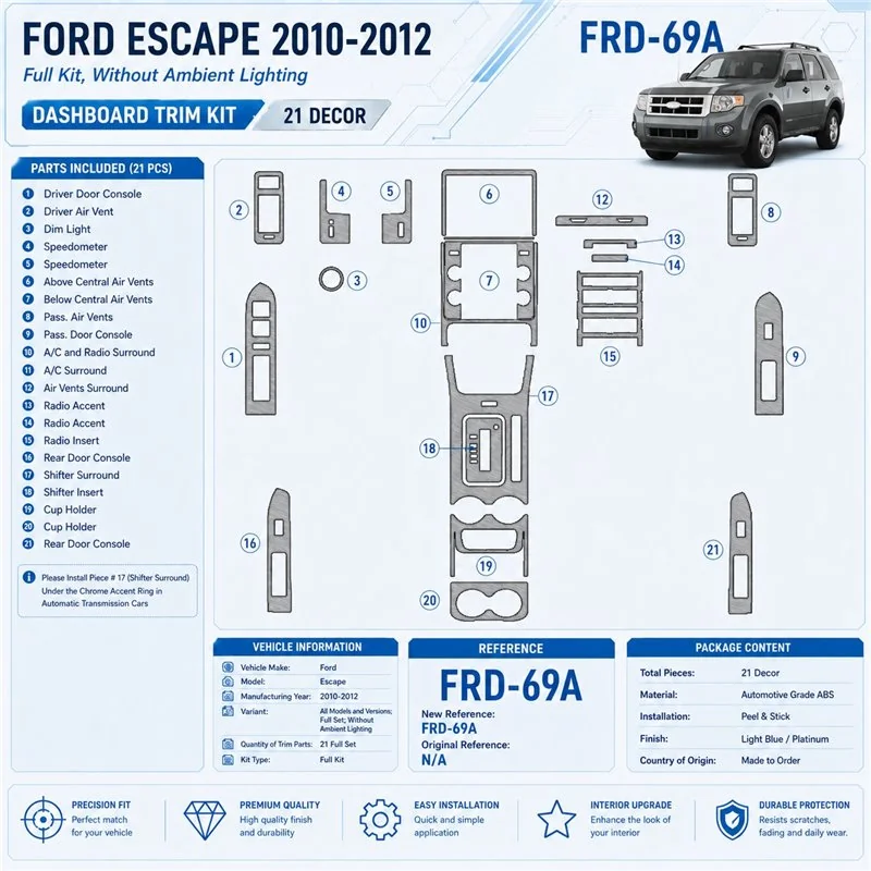 Ford Escape 2010-2012 Full Set... - Ford Escape 2010-2012 Full Set Without lighting Ambient lighting Interior Dashboard Trim Kit Dash Trim Dekor
